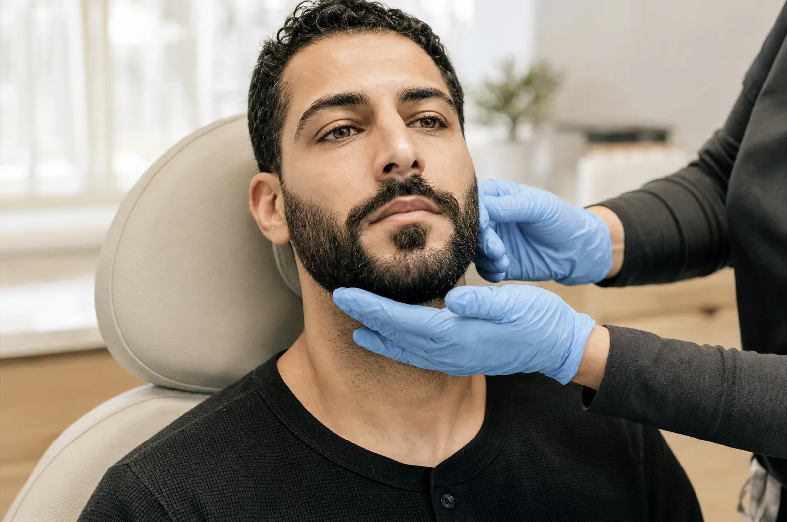 Beard area treatment delivered through fine micro-injections at an aesthetic clinic.