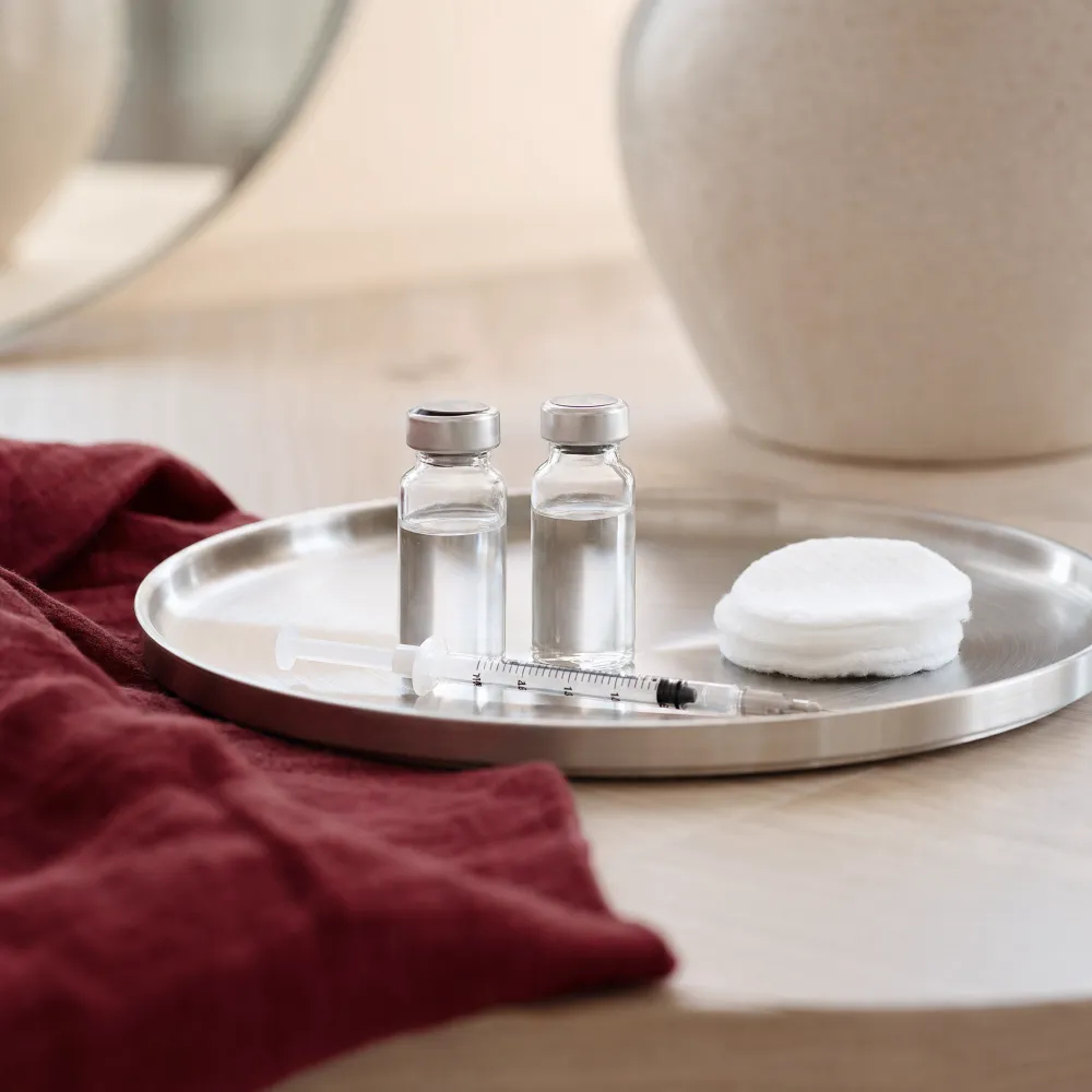 Close detail of a precise injection technique
