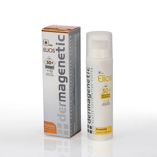 Dermagenetic Elios SPF 50 box with its 75 ml pump bottle.
